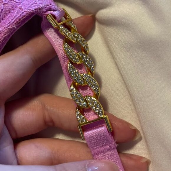 Victoria Secret Pink Lace Ultra Push-Up Bra with Gold Jeweled Straps - Picture 3 of 5